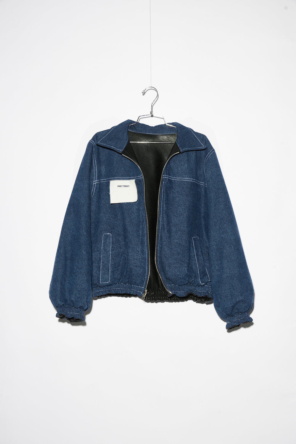 INSIDE-OUT VEGAN LEATHER & DENIM BOMBER
